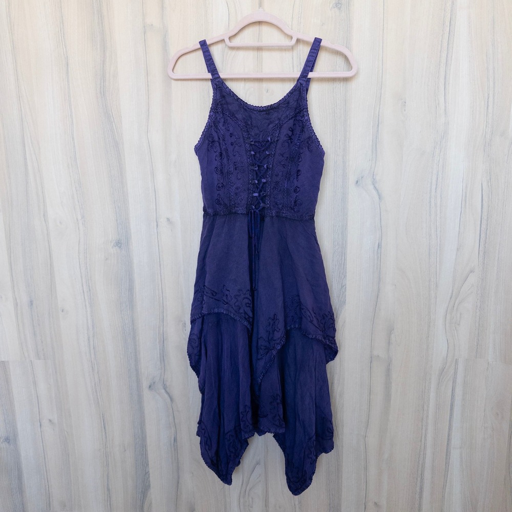 Renaissance Dress S Purple Boho Lace Up Embroidered Asymmetrical Fairy Grunge